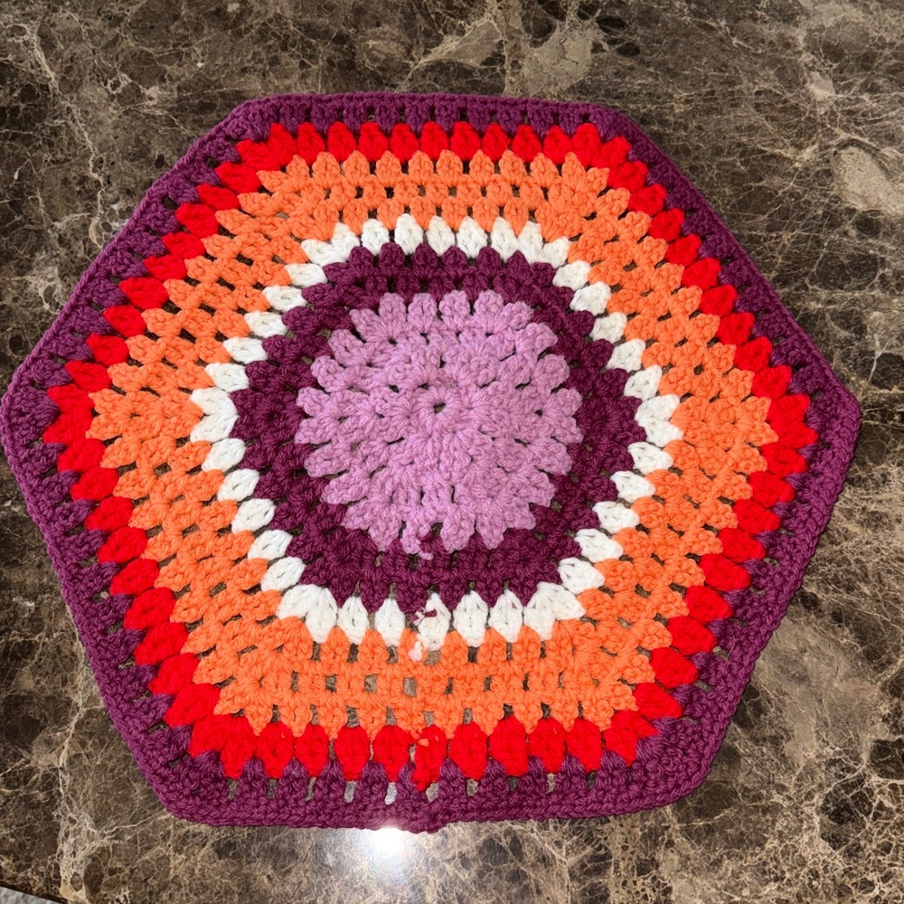 Vintage Handmade Boho Colorful Hexagon Crochet Doily/Coaster/Trivet - Picture 2 of 4